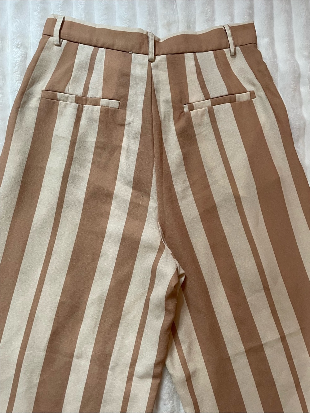 High-Rise Wide-Leg Striped Pants in Tan and Cream - Picture 3 of 15